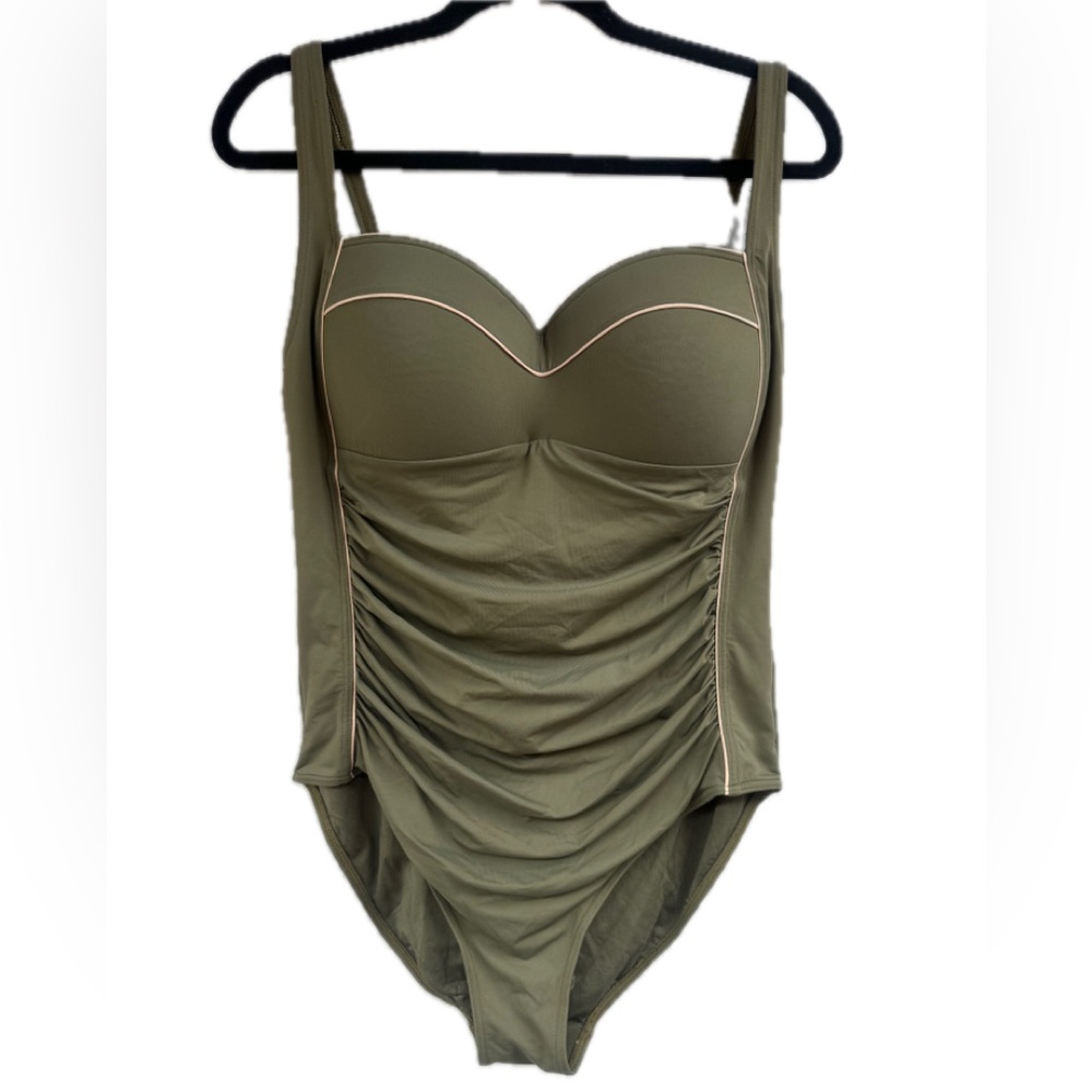 Olive Green Ruched Swimsuit